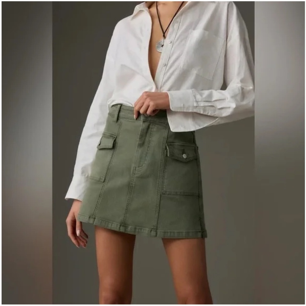 PAIGE Jessie Cargo Mini Skirt Vintage Ivy Green High Rise Utility NWT Size 28